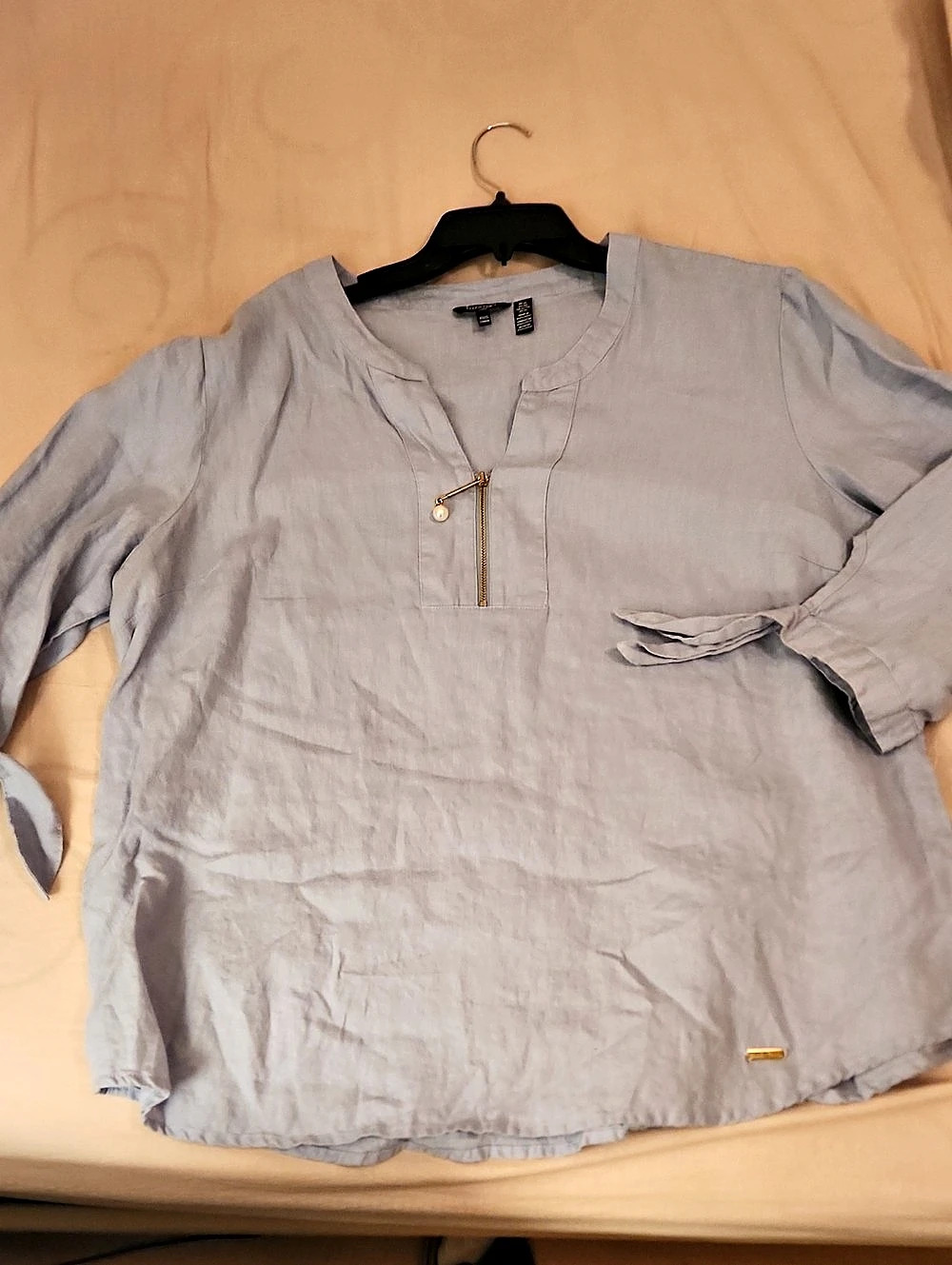 NYDJ Gray Zip Front Blouse